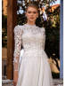 High Neck Beaded Ivory Lace Tulle Fancy Wedding Dress